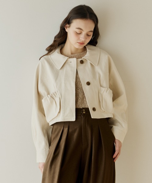 OLUN(オルン)の「balloon short denim jacket/バルーンショートデニムジャケット(デニムジャケット・レディース・ブラック/アイボリー・FREE)」の11枚目の写真
