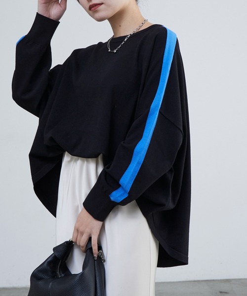 Lui's(ルイス)の「サイドラインヘムカーブトップス(Tシャツ/カットソー・レディース・アイボリー/ブラック・FREE)」の4枚目の写真