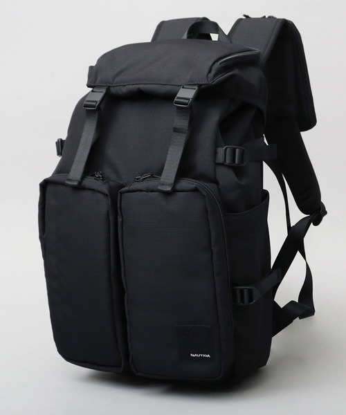 NAUTICA(ノーティカ)の「10ポケット 大容量 ミリタリー フラップトップ バックパック ミニポーチ付き A4・PC収納対応(バックパック/リュック・メンズ・ブラック・FREE)」の2枚目の写真
