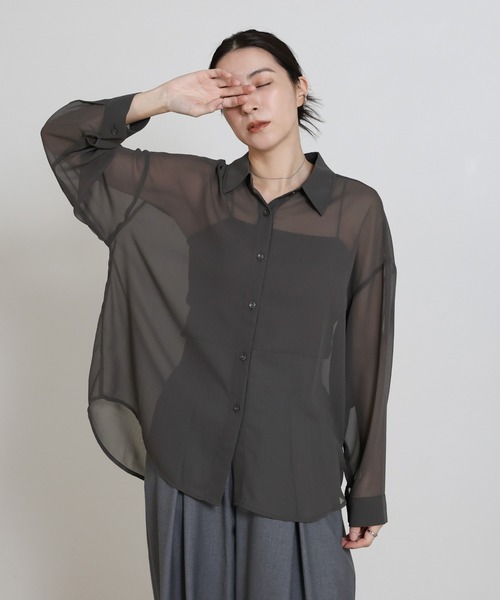 select MOCA(セレクトモカ)の「シフォンシアーシャツ(シャツ/ブラウス・レディース・ピンク/ホワイト/スミクロ・FREE)」の1枚目の写真