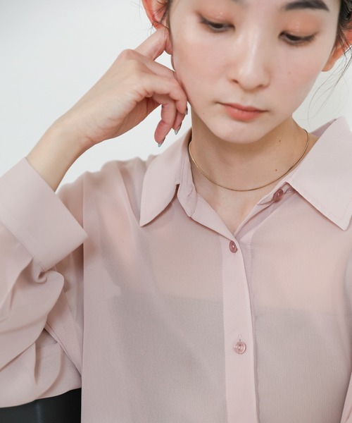 select MOCA(セレクトモカ)の「シフォンシアーシャツ(シャツ/ブラウス・レディース・ピンク/ホワイト/スミクロ・FREE)」の13枚目の写真