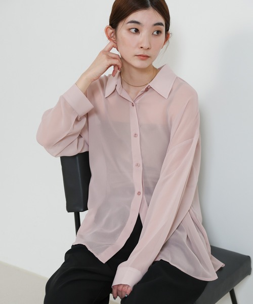 select MOCA(セレクトモカ)の「シフォンシアーシャツ(シャツ/ブラウス・レディース・ピンク/ホワイト/スミクロ・FREE)」の7枚目の写真