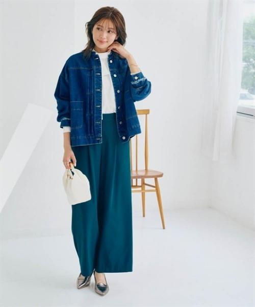 nissen(ニッセン)の「ノーカラーオーバーサイズデニムジャケット(その他アウター・レディース・ブルー系/ネイビー系・S~M/L~LL)」の7枚目の写真