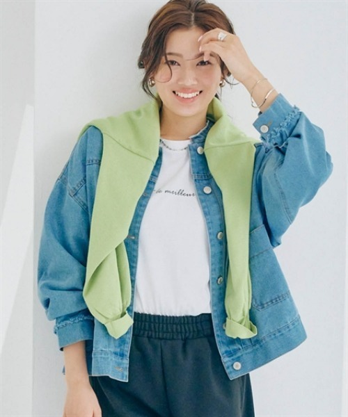 nissen(ニッセン)の「ノーカラーオーバーサイズデニムジャケット(その他アウター・レディース・ブルー系/ネイビー系・S~M/L~LL)」の8枚目の写真