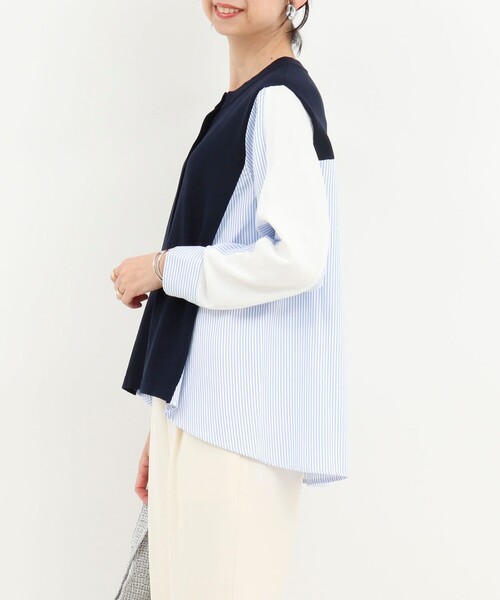 MICO COULIER(ミコクリエ)の「後ろシャツ配色切替カーディガン(ニット/セーター・レディース・オフホワイト/ネイビー/ライトグレー・38)」の5枚目の写真