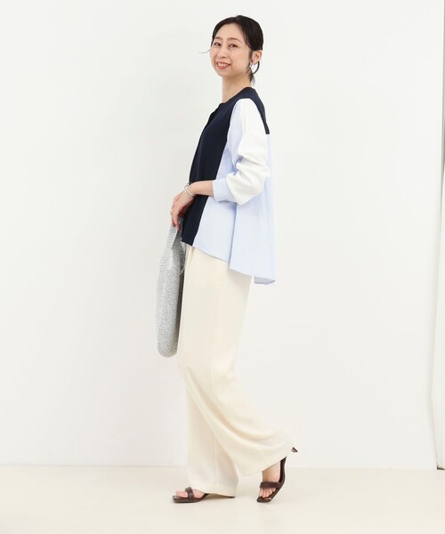 MICO COULIER(ミコクリエ)の「後ろシャツ配色切替カーディガン(ニット/セーター・レディース・オフホワイト/ネイビー/ライトグレー・38)」の9枚目の写真