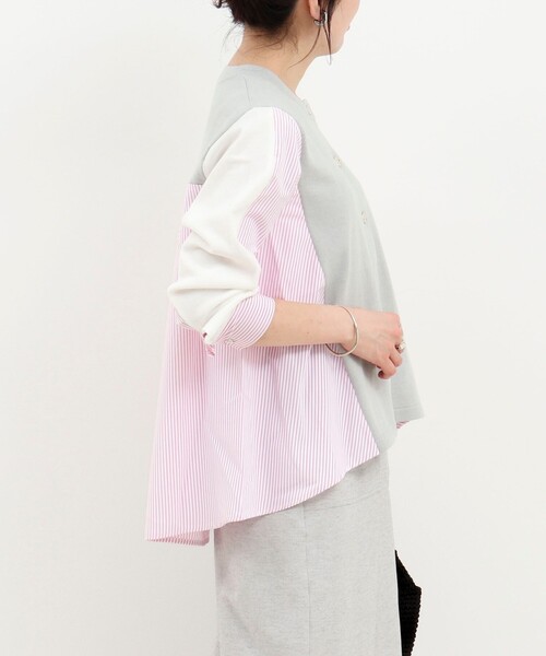 MICO COULIER(ミコクリエ)の「後ろシャツ配色切替カーディガン(ニット/セーター・レディース・オフホワイト/ネイビー/ライトグレー・38)」の15枚目の写真