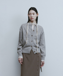 Argyle Punching Knit Cardigan - Light Grey