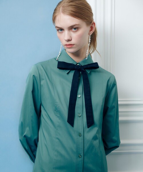 LOULOU WILLOUGHBY（ルルウィルビー）の「【LOULOU WILLOUGHBY】メモリーツイルティアードシャツワンピース（ワンピース・レディース・ミント/ブラック/ホワイト系その他・2/1）」の3枚目の写真