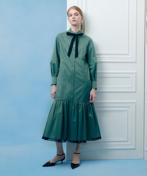 LOULOU WILLOUGHBY（ルルウィルビー）の「【LOULOU WILLOUGHBY】メモリーツイルティアードシャツワンピース（ワンピース・レディース・ミント/ブラック/ホワイト系その他・2/1）」の9枚目の写真