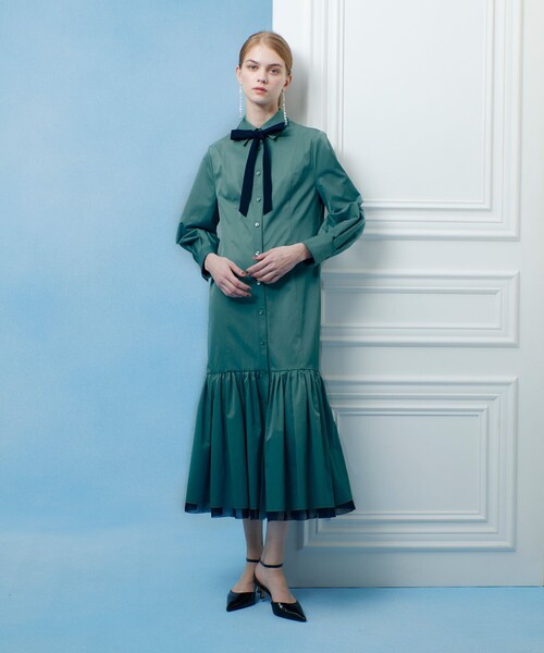 LOULOU WILLOUGHBY（ルルウィルビー）の「【LOULOU WILLOUGHBY】メモリーツイルティアードシャツワンピース（ワンピース・レディース・ミント/ブラック/ホワイト系その他・2/1）」の8枚目の写真