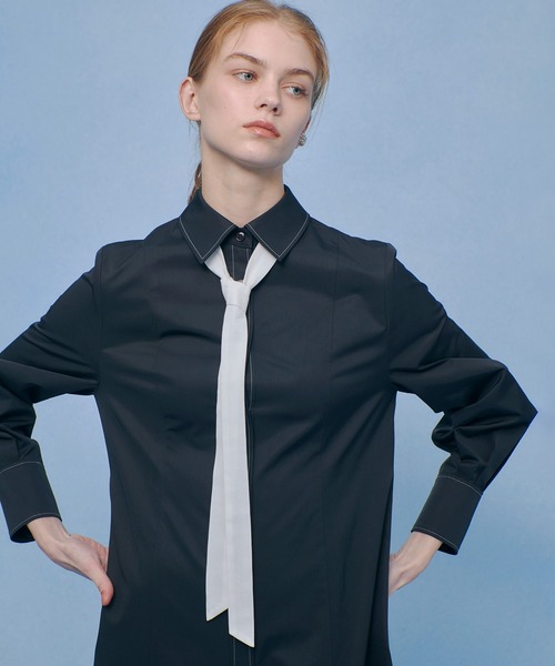LOULOU WILLOUGHBY（ルルウィルビー）の「【LOULOU WILLOUGHBY】メモリーツイルティアードシャツワンピース（ワンピース・レディース・ミント/ブラック/ホワイト系その他・2/1）」の2枚目の写真