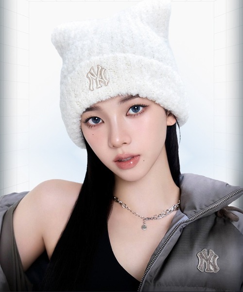 MLB KOREA-フワモコ ミャオ ビーニー【猫耳ビーニー】（ニットキャップ
