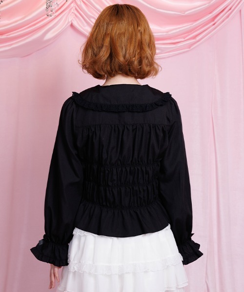 axes femme POETIQUE（アクシーズファムポエティック）の「シャーリングフリル丸襟ブラウス（シャツ/ブラウス・レディース・ホワイト/ブラック・MEDIUM）」の11枚目の写真