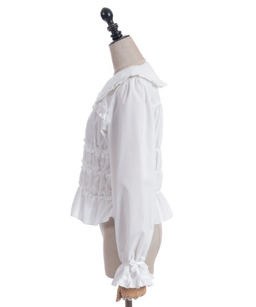 axes femme POETIQUE（アクシーズファムポエティック）の「シャーリングフリル丸襟ブラウス（シャツ/ブラウス・レディース・ホワイト/ブラック・MEDIUM）」の13枚目の写真