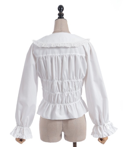 axes femme POETIQUE（アクシーズファムポエティック）の「シャーリングフリル丸襟ブラウス（シャツ/ブラウス・レディース・ホワイト/ブラック・MEDIUM）」の14枚目の写真