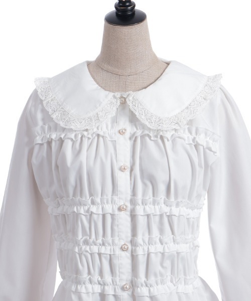 axes femme POETIQUE（アクシーズファムポエティック）の「シャーリングフリル丸襟ブラウス（シャツ/ブラウス・レディース・ホワイト/ブラック・MEDIUM）」の15枚目の写真