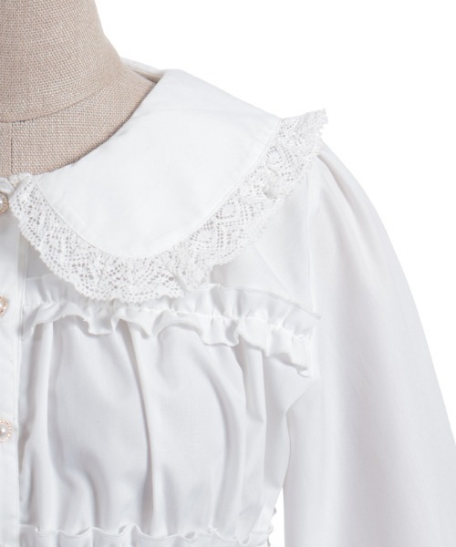 axes femme POETIQUE（アクシーズファムポエティック）の「シャーリングフリル丸襟ブラウス（シャツ/ブラウス・レディース・ホワイト/ブラック・MEDIUM）」の17枚目の写真