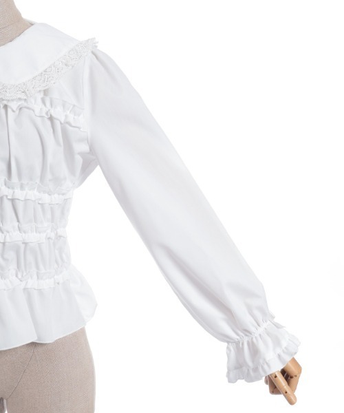 axes femme POETIQUE（アクシーズファムポエティック）の「シャーリングフリル丸襟ブラウス（シャツ/ブラウス・レディース・ホワイト/ブラック・MEDIUM）」の20枚目の写真