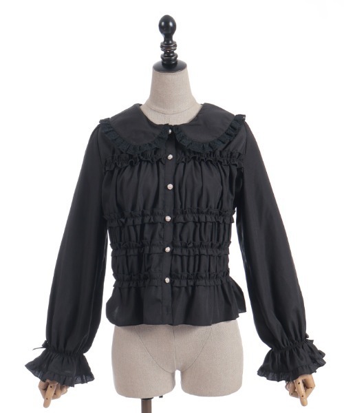 axes femme POETIQUE（アクシーズファムポエティック）の「シャーリングフリル丸襟ブラウス（シャツ/ブラウス・レディース・ホワイト/ブラック・MEDIUM）」の21枚目の写真