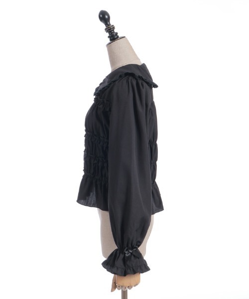 axes femme POETIQUE（アクシーズファムポエティック）の「シャーリングフリル丸襟ブラウス（シャツ/ブラウス・レディース・ホワイト/ブラック・MEDIUM）」の3枚目の写真