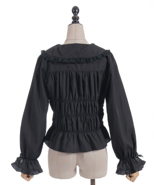 axes femme POETIQUE（アクシーズファムポエティック）の「シャーリングフリル丸襟ブラウス（シャツ/ブラウス・レディース・ホワイト/ブラック・MEDIUM）」の4枚目の写真