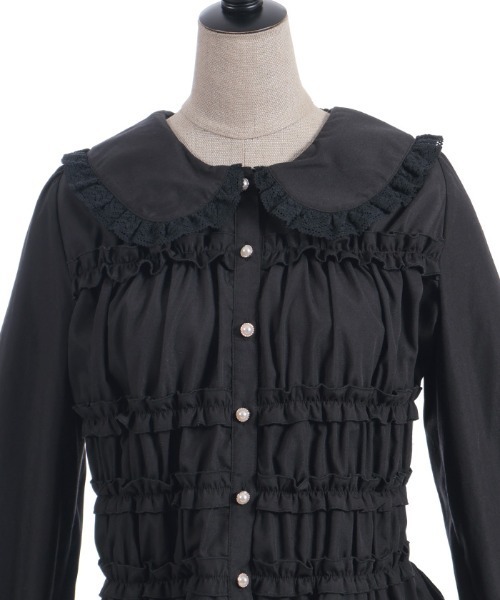 axes femme POETIQUE（アクシーズファムポエティック）の「シャーリングフリル丸襟ブラウス（シャツ/ブラウス・レディース・ホワイト/ブラック・MEDIUM）」の5枚目の写真