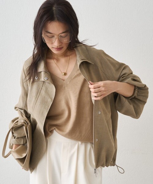 LOUNGEDRESS(ラウンジドレス)の「メランジギマスタンドブルゾン(ブルゾン・レディース・ベージュ/グレイッシュベージュ・FREE)」の13枚目の写真