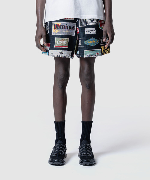 yoshiokubo（ヨシオクボ）の「yoshiokubo ヨシオクボ / MULTI-LOGO SHORT PT ゴブラン織マルチロゴ総柄ショートパンツ / YKS26421（その他パンツ・メンズ・ネイビー・3/2）」の3枚目の写真