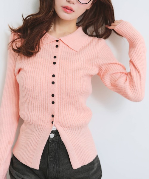 NOGLE（ノグル）の「【NOGLE/ノグル】サマーブークレリブニットポロカーディガン（カーディガン/ボレロ・レディース・ピンク/イエロー/ブルー/グレー・FREE）」の4枚目の写真