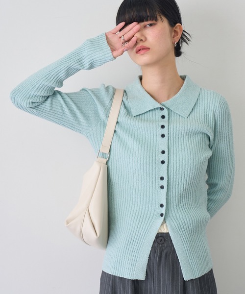 NOGLE（ノグル）の「【NOGLE/ノグル】サマーブークレリブニットポロカーディガン（カーディガン/ボレロ・レディース・ピンク/イエロー/ブルー/グレー・FREE）」の3枚目の写真