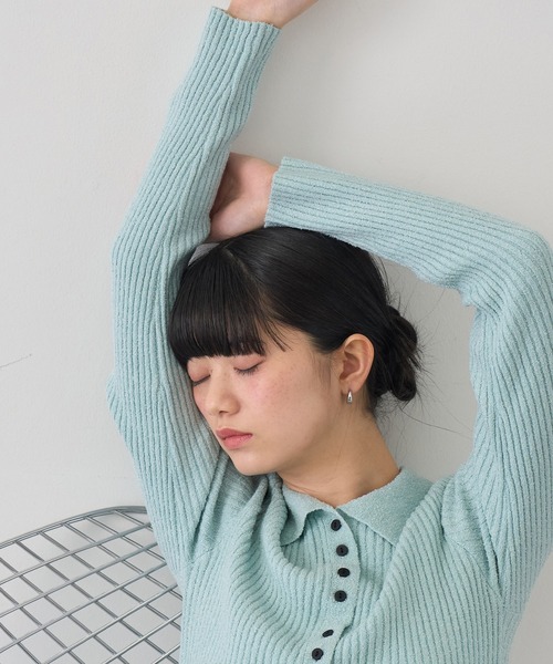 NOGLE（ノグル）の「【NOGLE/ノグル】サマーブークレリブニットポロカーディガン（カーディガン/ボレロ・レディース・ピンク/イエロー/ブルー/グレー・FREE）」の7枚目の写真