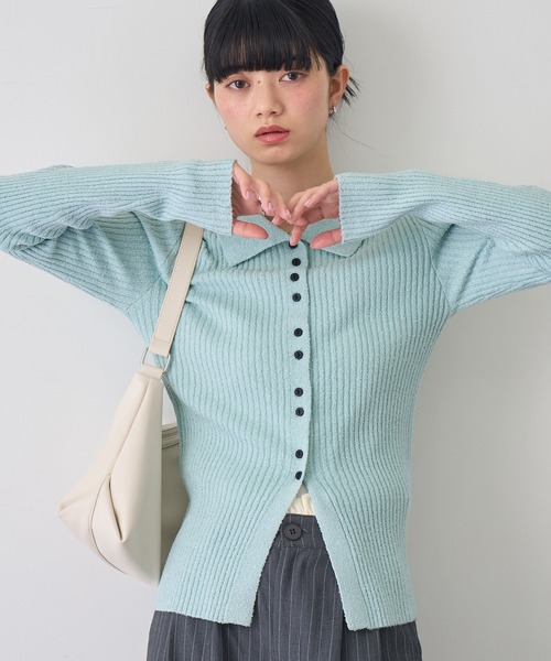 NOGLE（ノグル）の「【NOGLE/ノグル】サマーブークレリブニットポロカーディガン（カーディガン/ボレロ・レディース・ピンク/イエロー/ブルー/グレー・FREE）」の6枚目の写真