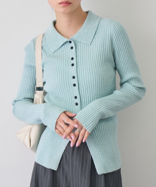 NOGLE（ノグル）の「【NOGLE/ノグル】サマーブークレリブニットポロカーディガン（カーディガン/ボレロ・レディース・ピンク/イエロー/ブルー/グレー・FREE）」の10枚目の写真