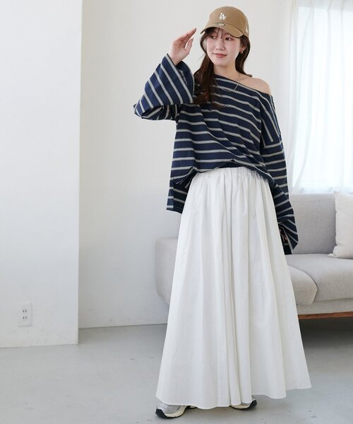 DISCOAT（ディスコート）の「2WAYワンショルボーダープルオーバー《WEB限定カラーあり》（Tシャツ/カットソー・レディース・ピンク/チャコールグレー/オフホワイト/ベージュ/ネイビー/ブラウン・FREE）」の20枚目の写真