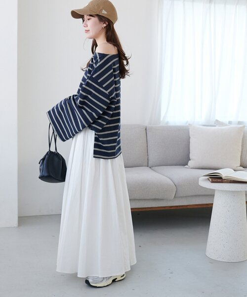 DISCOAT（ディスコート）の「2WAYワンショルボーダープルオーバー《WEB限定カラーあり》（Tシャツ/カットソー・レディース・ピンク/チャコールグレー/オフホワイト/ベージュ/ネイビー/ブラウン・FREE）」の21枚目の写真