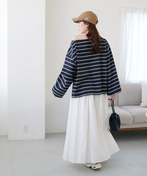 DISCOAT（ディスコート）の「2WAYワンショルボーダープルオーバー《WEB限定カラーあり》（Tシャツ/カットソー・レディース・ピンク/チャコールグレー/オフホワイト/ベージュ/ネイビー/ブラウン・FREE）」の22枚目の写真