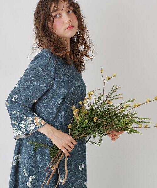 Sunauna(スーナウーナ)の「【SS~L】レースプリントワンピース(ワンピース・レディース・ネイビー系1/グレー系1/ブルー系1・34/40/38/36)」の4枚目の写真