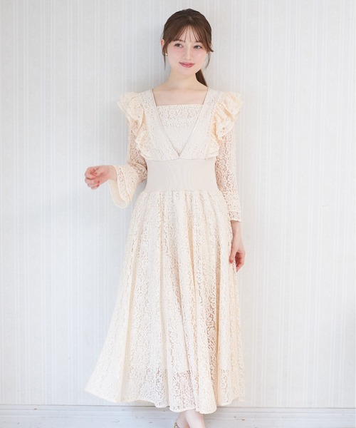 tocco closet(トッコ クローゼット)の「ウエストリブフリルレースワンピース(ワンピース・レディース・ラベンダー/ベージュ・M)」の1枚目の写真