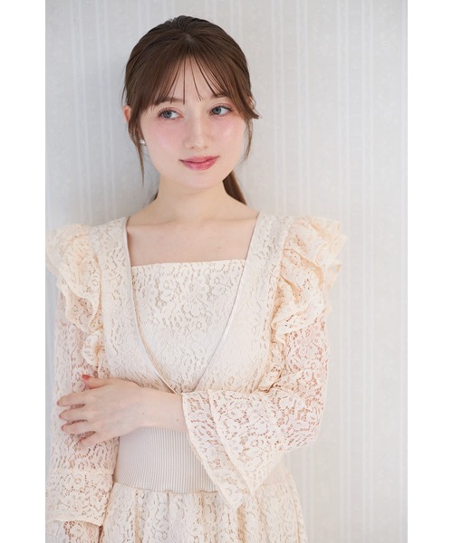 tocco closet(トッコ クローゼット)の「ウエストリブフリルレースワンピース(ワンピース・レディース・ラベンダー/ベージュ・M)」の8枚目の写真
