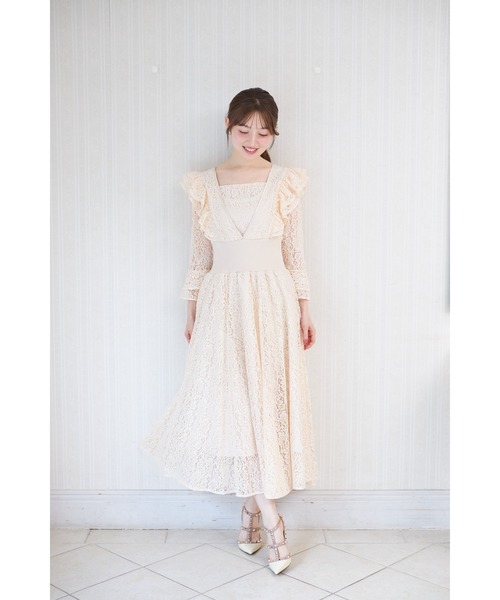 tocco closet(トッコ クローゼット)の「ウエストリブフリルレースワンピース(ワンピース・レディース・ラベンダー/ベージュ・M)」の3枚目の写真