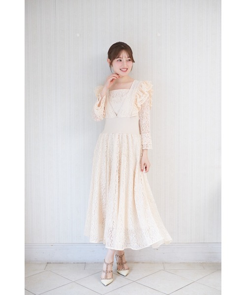 tocco closet(トッコ クローゼット)の「ウエストリブフリルレースワンピース(ワンピース・レディース・ラベンダー/ベージュ・M)」の5枚目の写真
