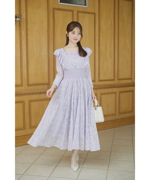 tocco closet(トッコ クローゼット)の「ウエストリブフリルレースワンピース(ワンピース・レディース・ラベンダー/ベージュ・M)」の11枚目の写真