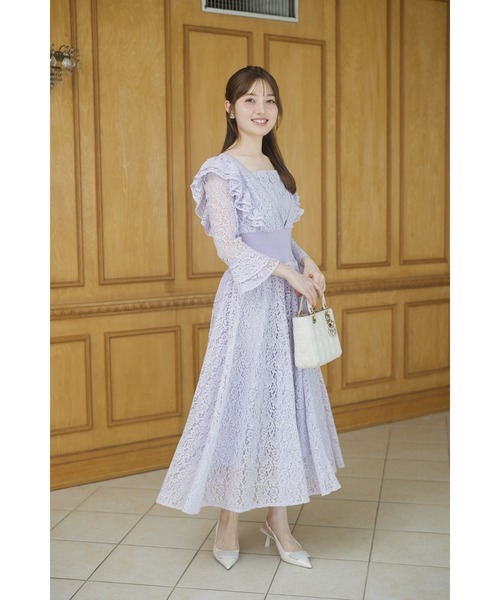 tocco closet(トッコ クローゼット)の「ウエストリブフリルレースワンピース(ワンピース・レディース・ラベンダー/ベージュ・M)」の12枚目の写真