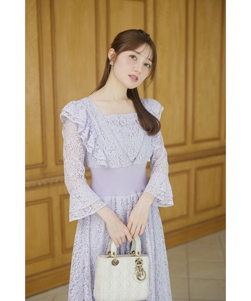 tocco closet(トッコ クローゼット)の「ウエストリブフリルレースワンピース(ワンピース・レディース・ラベンダー/ベージュ・M)」の13枚目の写真