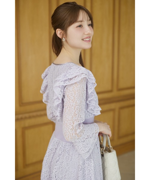 tocco closet(トッコ クローゼット)の「ウエストリブフリルレースワンピース(ワンピース・レディース・ラベンダー/ベージュ・M)」の16枚目の写真
