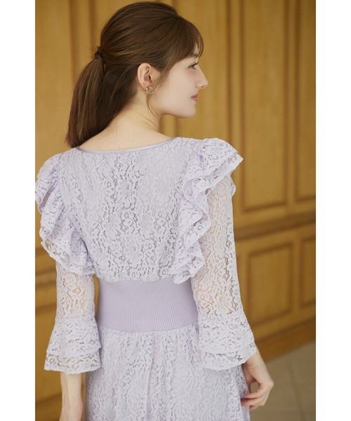 tocco closet(トッコ クローゼット)の「ウエストリブフリルレースワンピース(ワンピース・レディース・ラベンダー/ベージュ・M)」の17枚目の写真