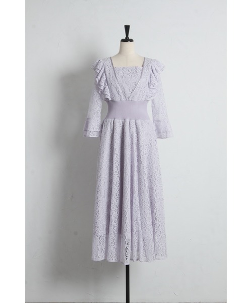 tocco closet(トッコ クローゼット)の「ウエストリブフリルレースワンピース(ワンピース・レディース・ラベンダー/ベージュ・M)」の18枚目の写真