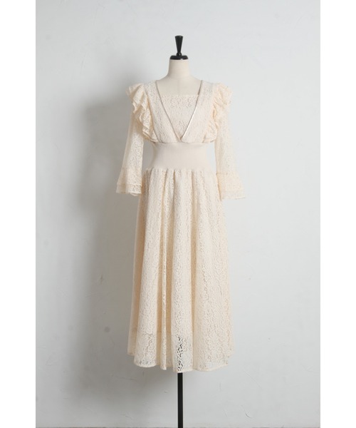 tocco closet(トッコ クローゼット)の「ウエストリブフリルレースワンピース(ワンピース・レディース・ラベンダー/ベージュ・M)」の19枚目の写真