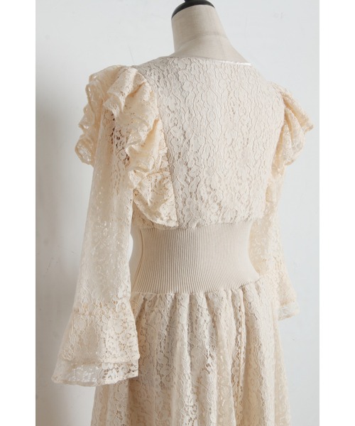 tocco closet(トッコ クローゼット)の「ウエストリブフリルレースワンピース(ワンピース・レディース・ラベンダー/ベージュ・M)」の22枚目の写真